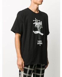 T-shirt à col rond imprimé noir et blanc Stussy