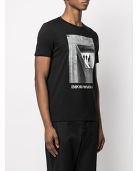 T-shirt à col rond imprimé noir et blanc Emporio Armani