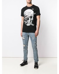 T-shirt à col rond imprimé noir et blanc Philipp Plein