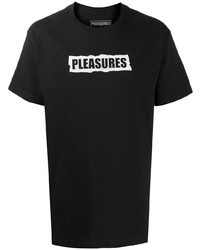 T-shirt à col rond imprimé noir et blanc Pleasures