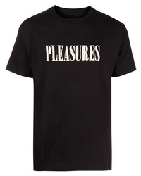T-shirt à col rond imprimé noir et blanc Pleasures