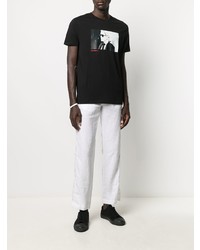 T-shirt à col rond imprimé noir et blanc Karl Lagerfeld