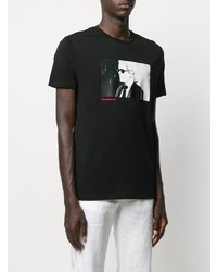 T-shirt à col rond imprimé noir et blanc Karl Lagerfeld