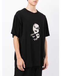 T-shirt à col rond imprimé noir et blanc Yohji Yamamoto