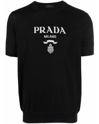 T-shirt à col rond imprimé noir et blanc Prada