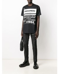 T-shirt à col rond imprimé noir et blanc DSQUARED2