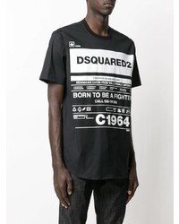 T-shirt à col rond imprimé noir et blanc DSQUARED2