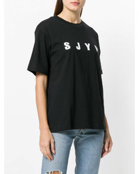 T-shirt à col rond imprimé noir et blanc Sjyp