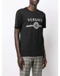 T-shirt à col rond imprimé noir et blanc Versace