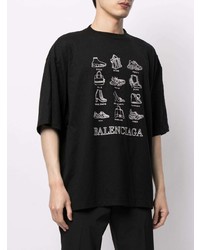 T-shirt à col rond imprimé noir et blanc Balenciaga