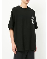 T-shirt à col rond imprimé noir et blanc Wooyoungmi