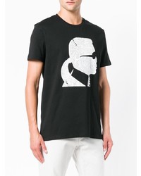 T-shirt à col rond imprimé noir et blanc Karl Lagerfeld