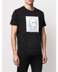 T-shirt à col rond imprimé noir et blanc Karl Lagerfeld