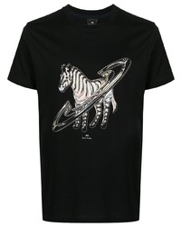 T-shirt à col rond imprimé noir et blanc PS Paul Smith