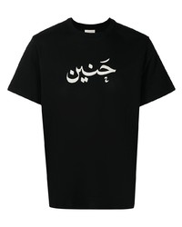 T-shirt à col rond imprimé noir et blanc Qasimi