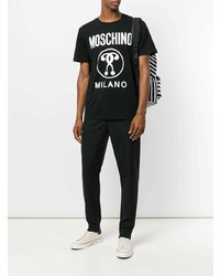 T-shirt à col rond imprimé noir et blanc Moschino