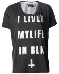 T-shirt à col rond imprimé noir et blanc Religion