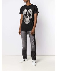 T-shirt à col rond imprimé noir et blanc Philipp Plein