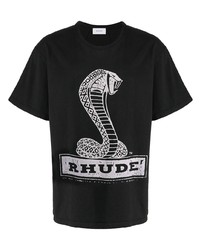 T-shirt à col rond imprimé noir et blanc Rhude