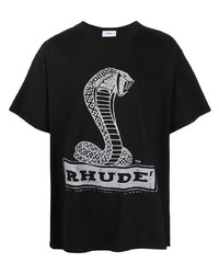 T-shirt à col rond imprimé noir et blanc Rhude