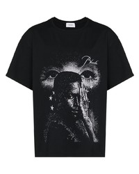 T-shirt à col rond imprimé noir et blanc Rhude