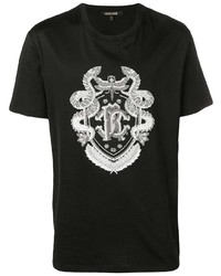 T-shirt à col rond imprimé noir et blanc Roberto Cavalli