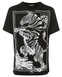 T-shirt à col rond imprimé noir et blanc Roberto Cavalli