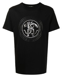 T-shirt à col rond imprimé noir et blanc Roberto Cavalli