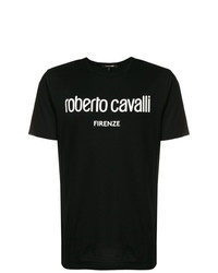 T-shirt à col rond imprimé noir et blanc Roberto Cavalli