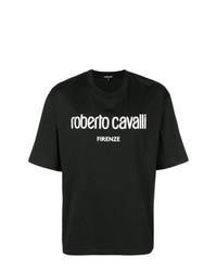 T-shirt à col rond imprimé noir et blanc Roberto Cavalli