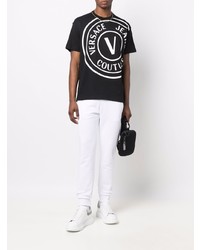 T-shirt à col rond imprimé noir et blanc VERSACE JEANS COUTURE