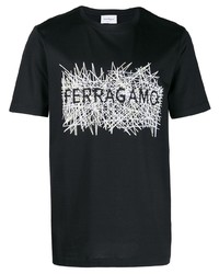 T-shirt à col rond imprimé noir et blanc Salvatore Ferragamo