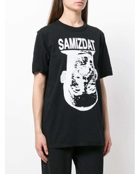 T-shirt à col rond imprimé noir et blanc Yang Li