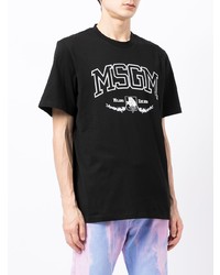 T-shirt à col rond imprimé noir et blanc MSGM