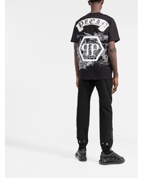 T-shirt à col rond imprimé noir et blanc Philipp Plein