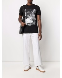 T-shirt à col rond imprimé noir et blanc Trussardi