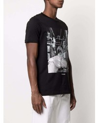 T-shirt à col rond imprimé noir et blanc Trussardi