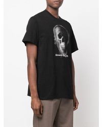 T-shirt à col rond imprimé noir et blanc Alexander McQueen