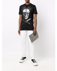 T-shirt à col rond imprimé noir et blanc Philipp Plein