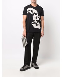 T-shirt à col rond imprimé noir et blanc Alexander McQueen