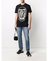 T-shirt à col rond imprimé noir et blanc Philipp Plein