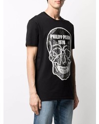 T-shirt à col rond imprimé noir et blanc Philipp Plein