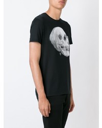 T-shirt à col rond imprimé noir et blanc Alexander McQueen