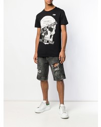 T-shirt à col rond imprimé noir et blanc Philipp Plein