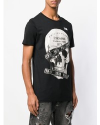 T-shirt à col rond imprimé noir et blanc Philipp Plein