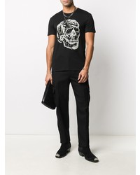 T-shirt à col rond imprimé noir et blanc Alexander McQueen