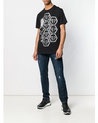 T-shirt à col rond imprimé noir et blanc Philipp Plein