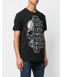 T-shirt à col rond imprimé noir et blanc Philipp Plein