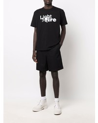 T-shirt à col rond imprimé noir et blanc Sacai