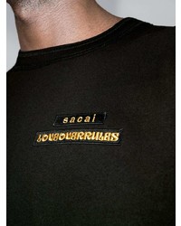 T-shirt à col rond imprimé noir et blanc Sacai